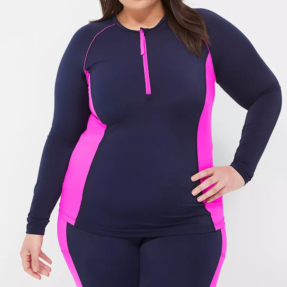 Lane Bryant Colorblock Long Sleeve Rashguard Rash Guard Swim Surf Cover Top 26